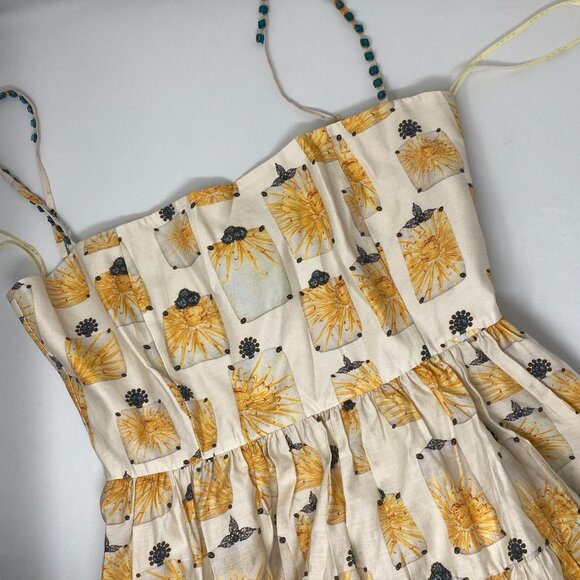Agua by Agua Bendita Lima Cream Yellow Linen Blend Dress Large New - Picture 4 of 10